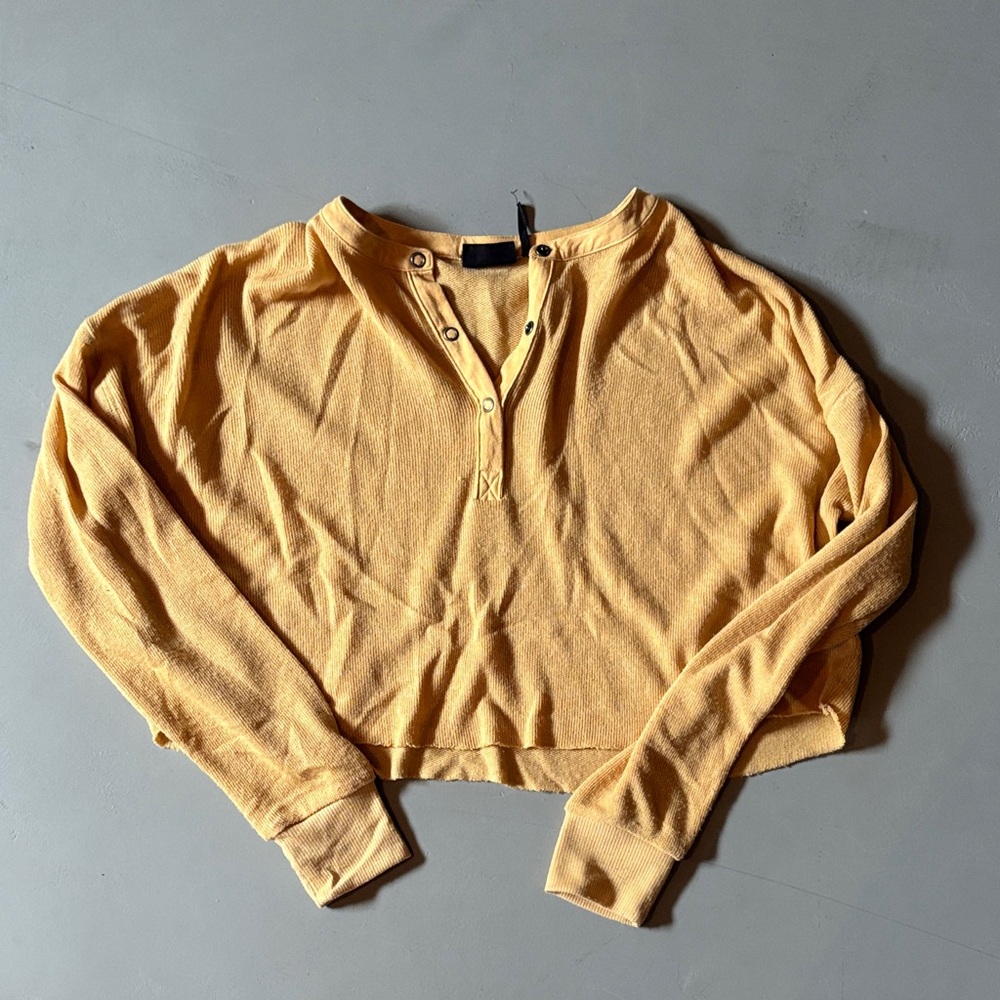 Urban Outfitters Mustard Yellow Cropped Henley Top